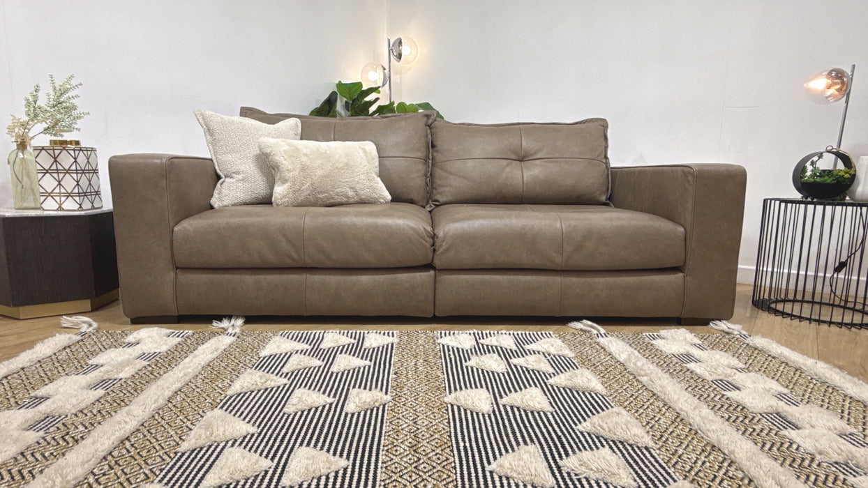 Sofology Artisan Leather 4 Seater Split in Artisan Relaxed Natural Grain Taupe/Natural Mix
