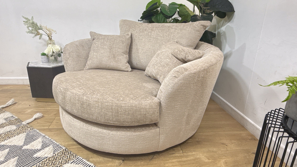 Sofology Majestica Fabric Cuddler Swivel Chair in Teddy Chenille Natural