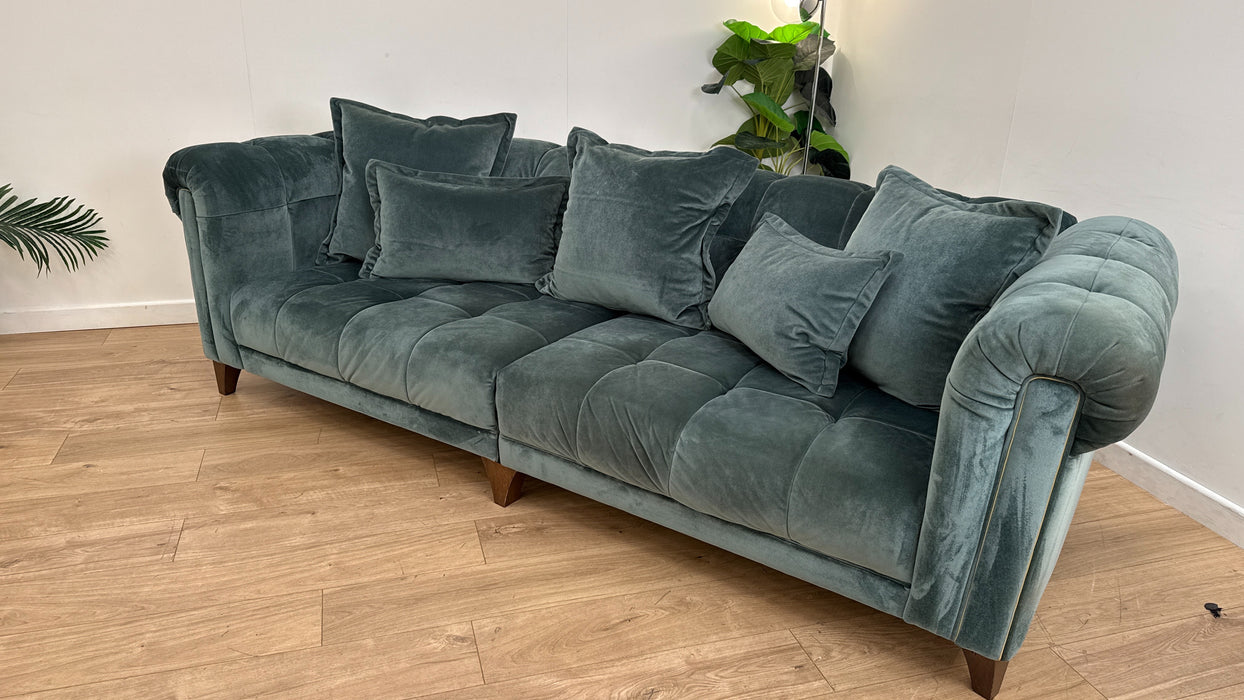 Sofology Midsummer Fabric 4 Seater Split Gold Trim in Day Teal Mix