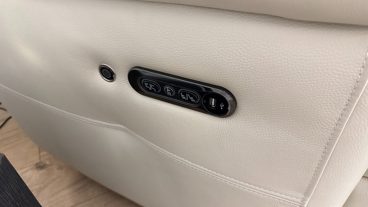 Sofology Gracie Leather Chair Power Recliner/Headrest Heated Seat in Trusty Sheen Bone China