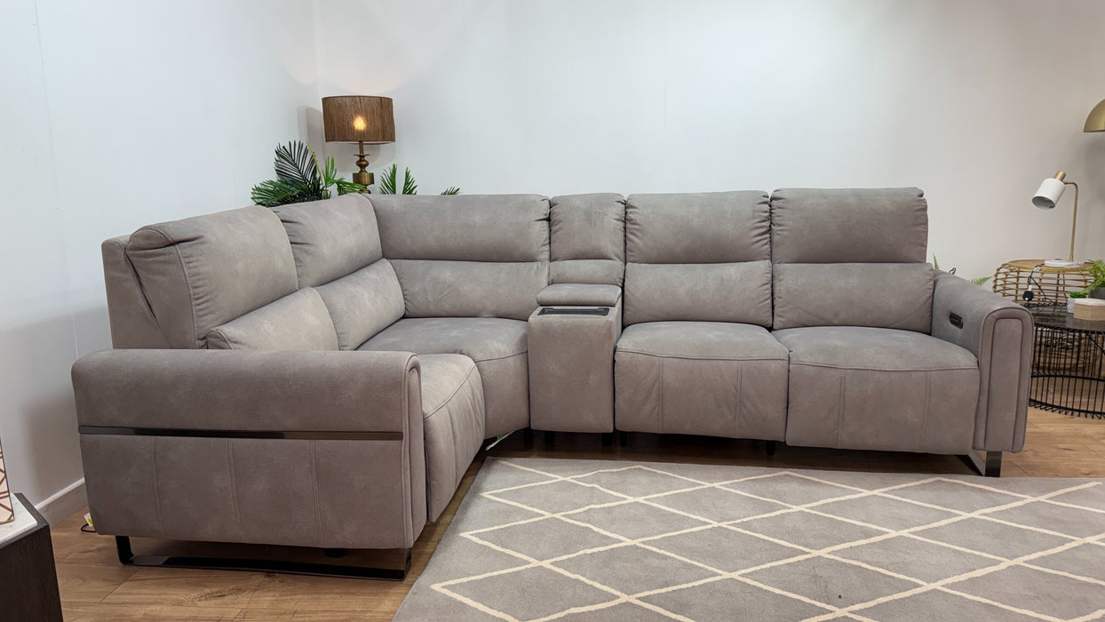 Sofology Ravello Fabric 1 Console Corner 2 Power Recliner/Headrest Lumbar Support in Lifestyle Flecked Stone