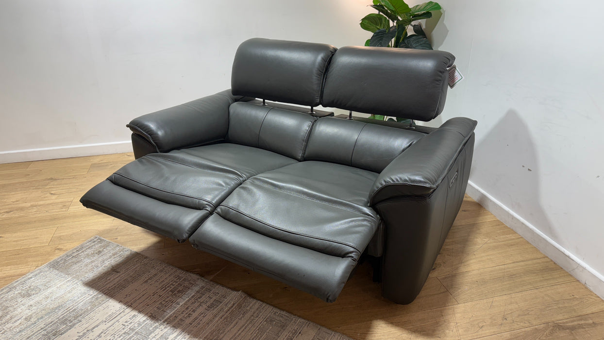 Sofology Hugo Leather 2 Seater Power Recliner/Headrest in Trusty Embossed Charcoal