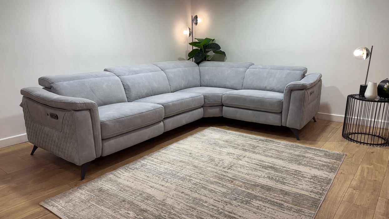 Sofology Ezra Fabric 3 Corner 1.5 Power Recliner/Headrest Heated Seat in Lifestyle Flecked Silver