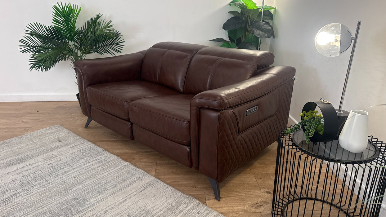Sofology Ezra Leather 2 Seater Power Recliner/Headrest in Chocolate