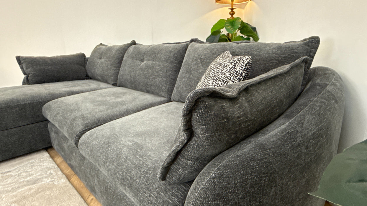 Sofology The Portobello Fabric Chaise 3 Seater Sofa Bed with Storage & Foam Seats in Linen Look Chenille Charcoal