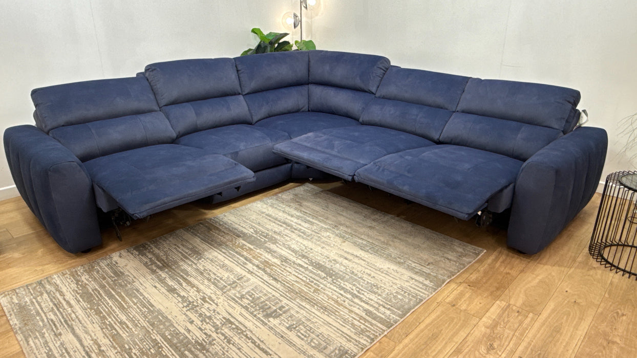 Sofology Portofino Fabric 3 Corner 3 Power Recliner/Headrest in Lifestyle Flecked Navy
