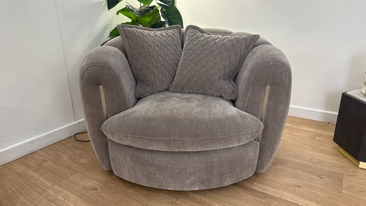 Sofology The Empress Fabric Swivel Chair Gunmetal Trim in Relaxed Chenille Nutmeg