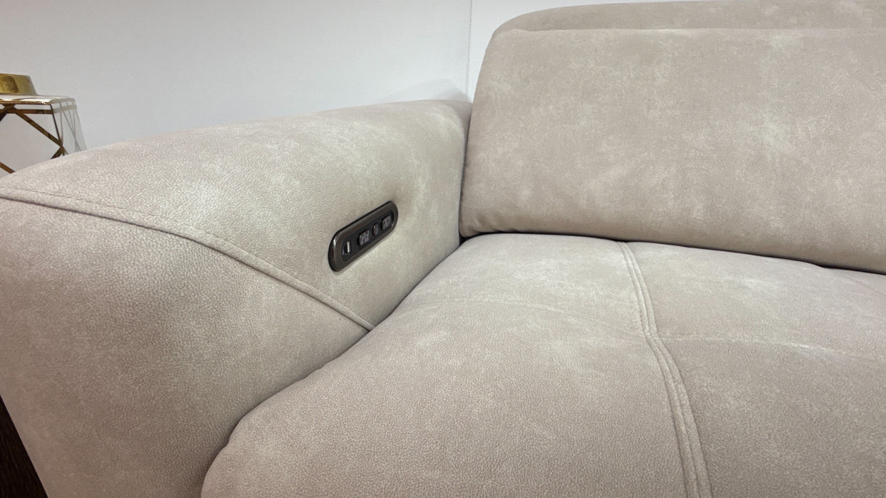 Sofology Marvella Fabric 3 Seater Cinema Sofa Console Power Recliner/Headrest in Lifestyle Flecked Ivory