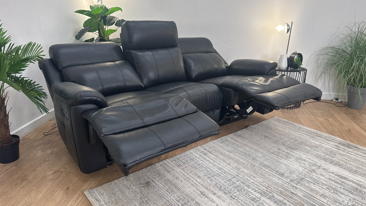 Sofology Gracie Leather 3 Seater Power Recliner/Headrest in Trusty Sheen Jet Black