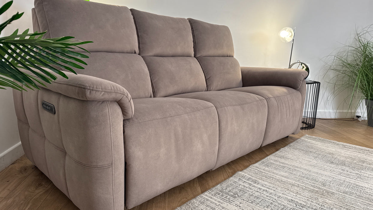 Sofology Ripley Fabric 3 Seater Power Recliner/Headrest Lumbar Support in Lifestyle Flecked Nutmeg