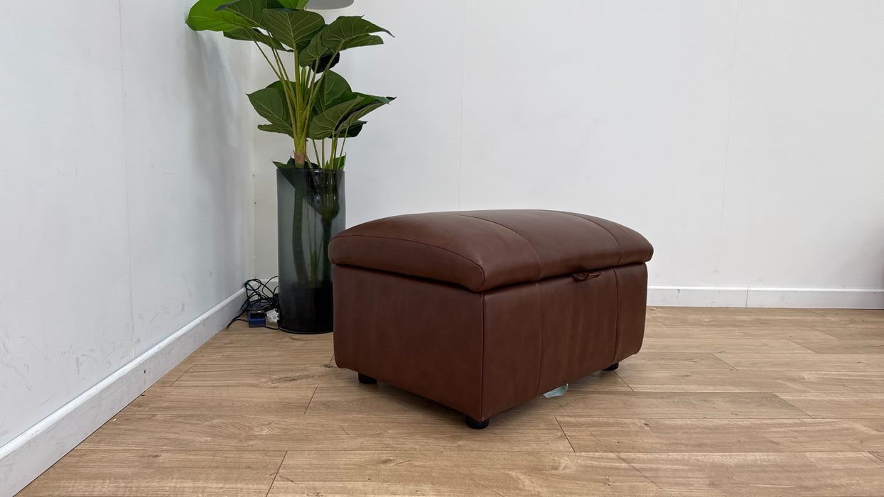 Sofology Lumiere Leather Designer Storage Footstool in Trusty Embossed Leather Chestnut