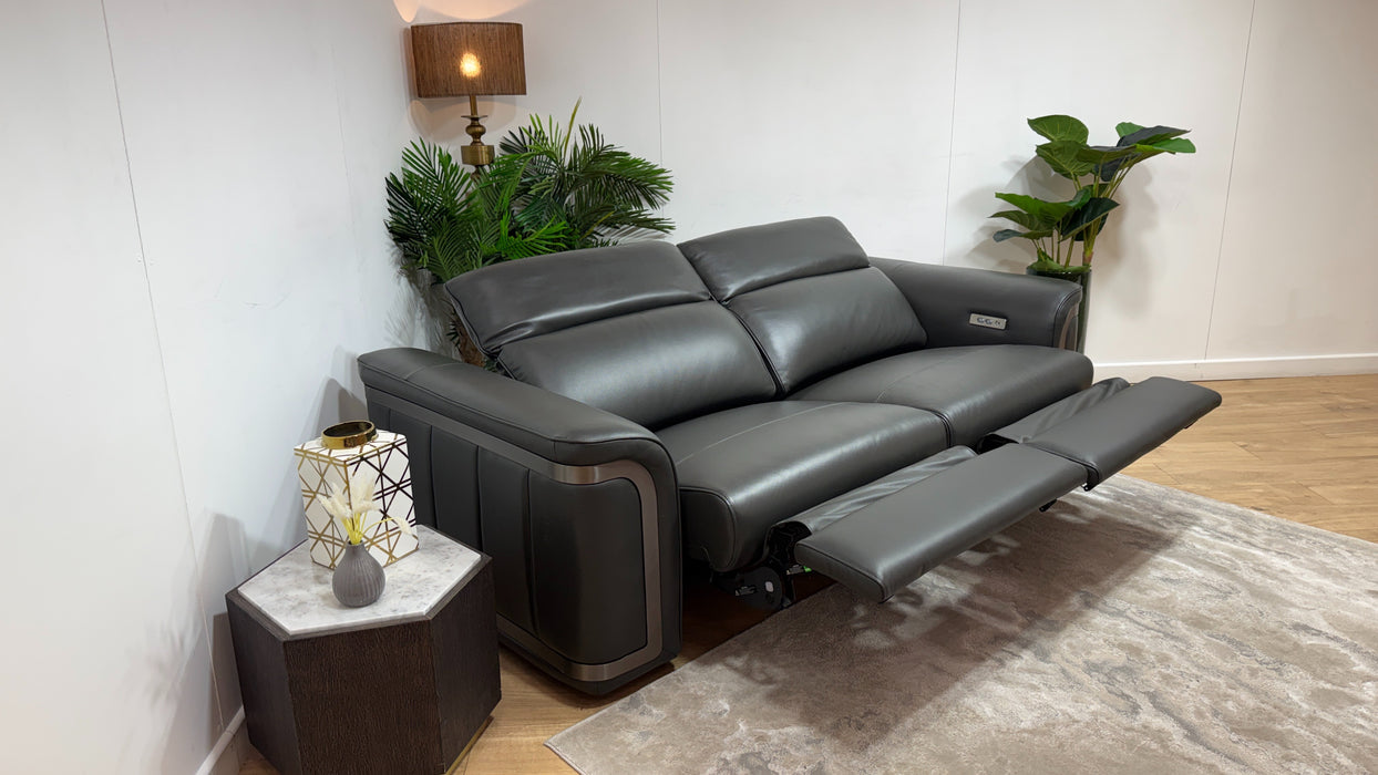 Sofology Plaza Leather 2.5 Seater Power Recliner in Trusty Embossed Charcoal