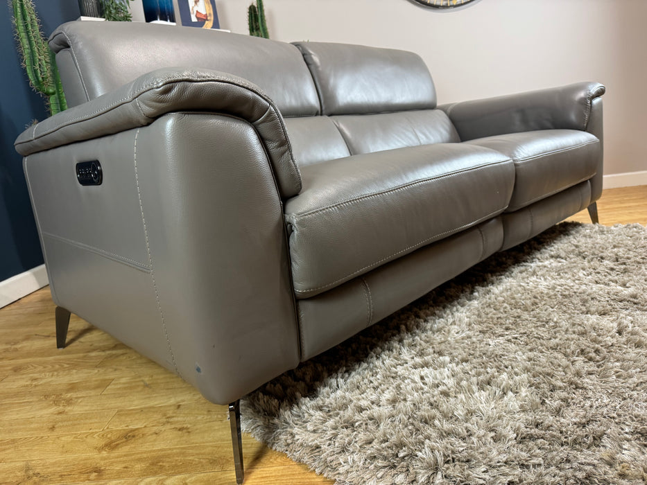 Illinois Leather 3 Seater - Trusty Soft Sheen Fossil Grey - Power Headrest Power Recliner (WA2)