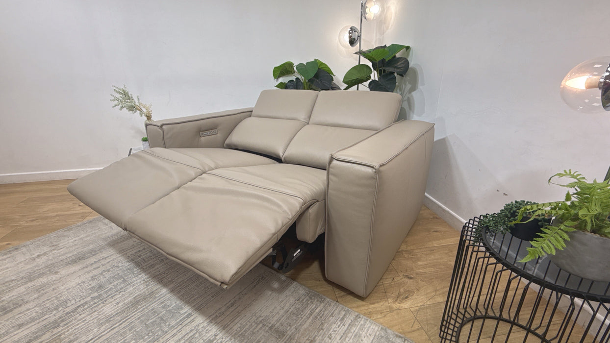 Sofology Horizon Leather 2 Seater Power Recliner/Headrest in Trusty Embossed Stone