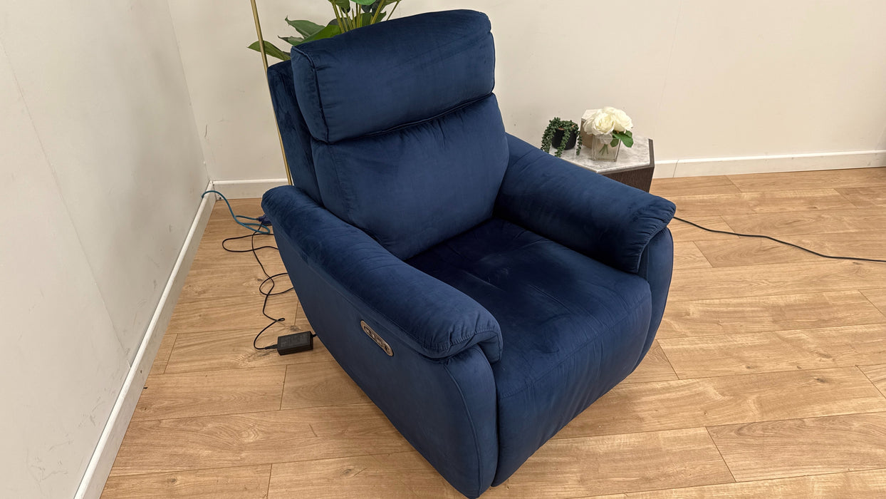 Sofology Parker Fabric Chair Power Recliner/Headrest in Heritage Velvet Royal