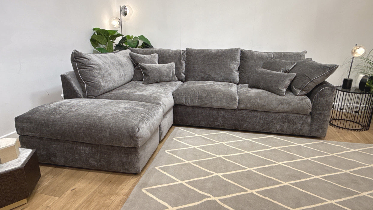 Sofology Georgio Fabric Terminal 1 Corner 3 Feather Flex Seats in Luxe Chenille Grey Mix