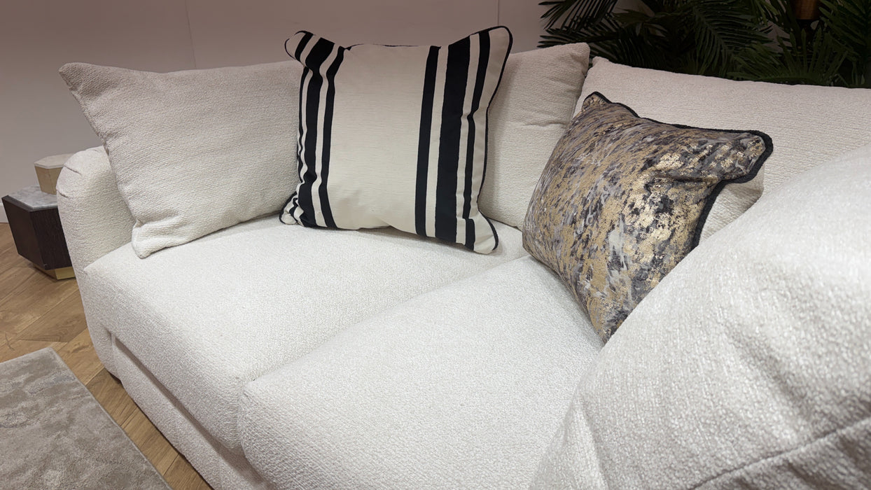 Sofology Westwood Fabric 2 Seater Gold Trim in Soft Boucle Ecru Mix