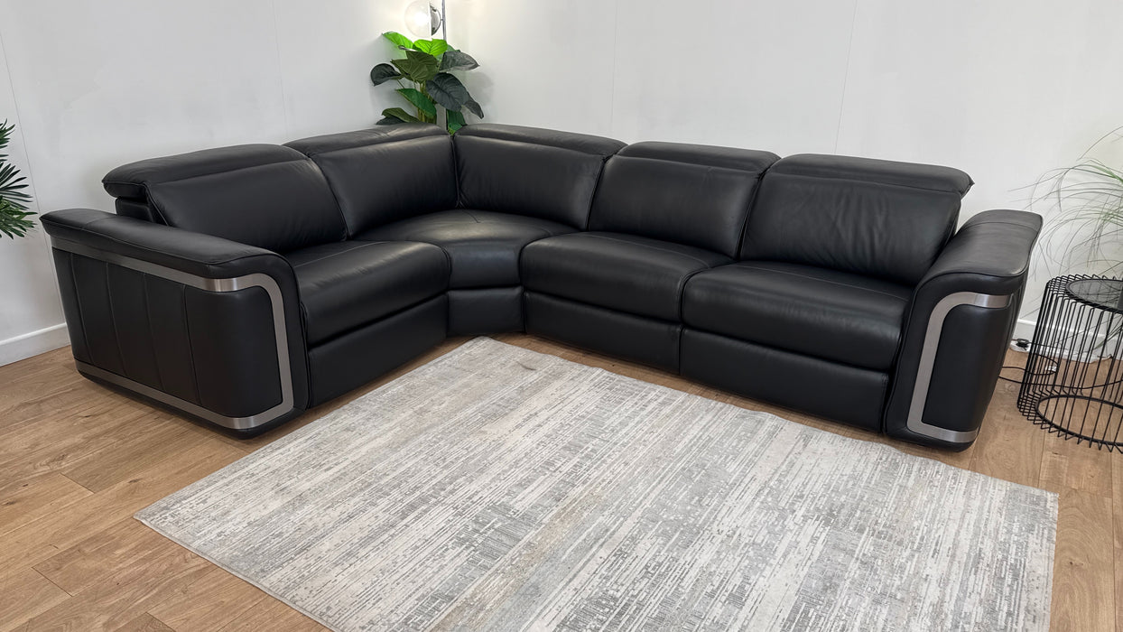 Sofology Plaza Leather 1.5 Corner 3 Power Recliner/Headrest in Trusty Embossed Jet Black