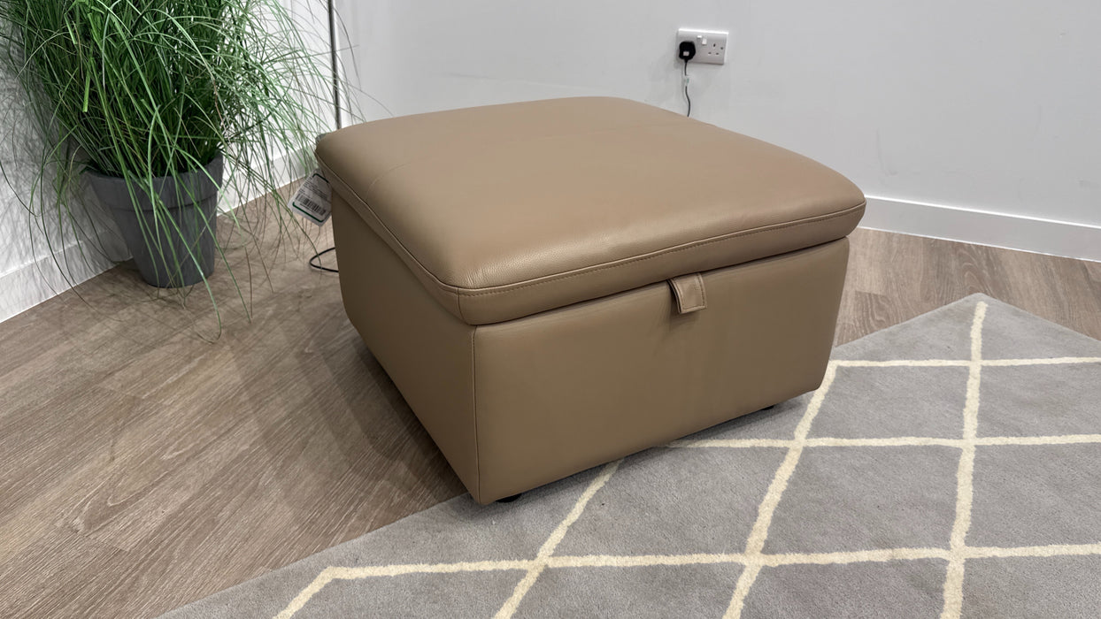 Sofology Riviera Leather Designer Storage Footstool in Trusty Embossed Mushroom