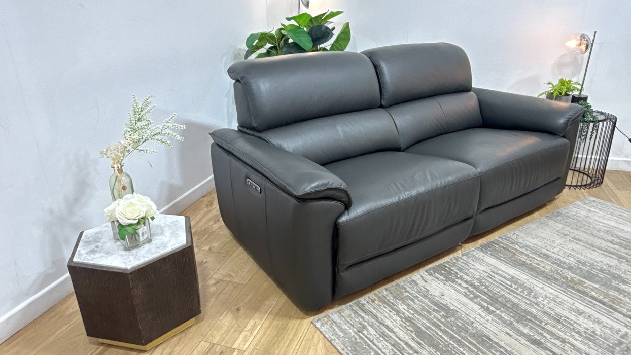 Sofology Hugo Leather 2.5 Seater Power Recliner/Headrest in Trusty Embossed Charcoal