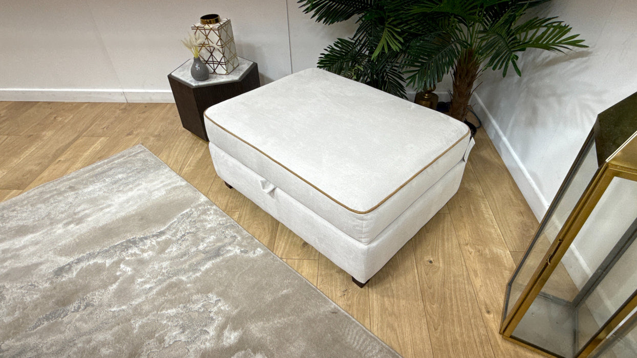 Sofology Remy Fabric Large Storage Footstool in Remy Soft Chenille Natural With Almond Contrast Piping