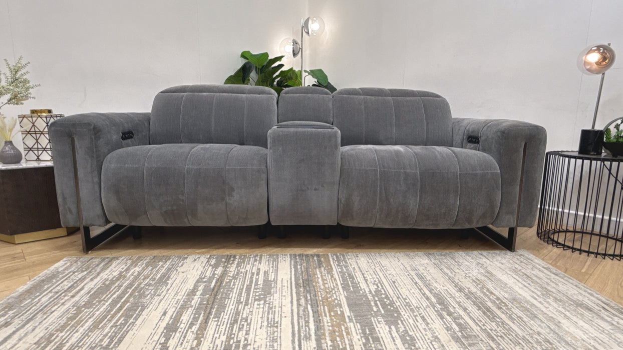 Sofology Paramount Fabric 2.5 Seater Console Power Recliner/Headrest Speakers in Relaxed Chenille Charcoal
