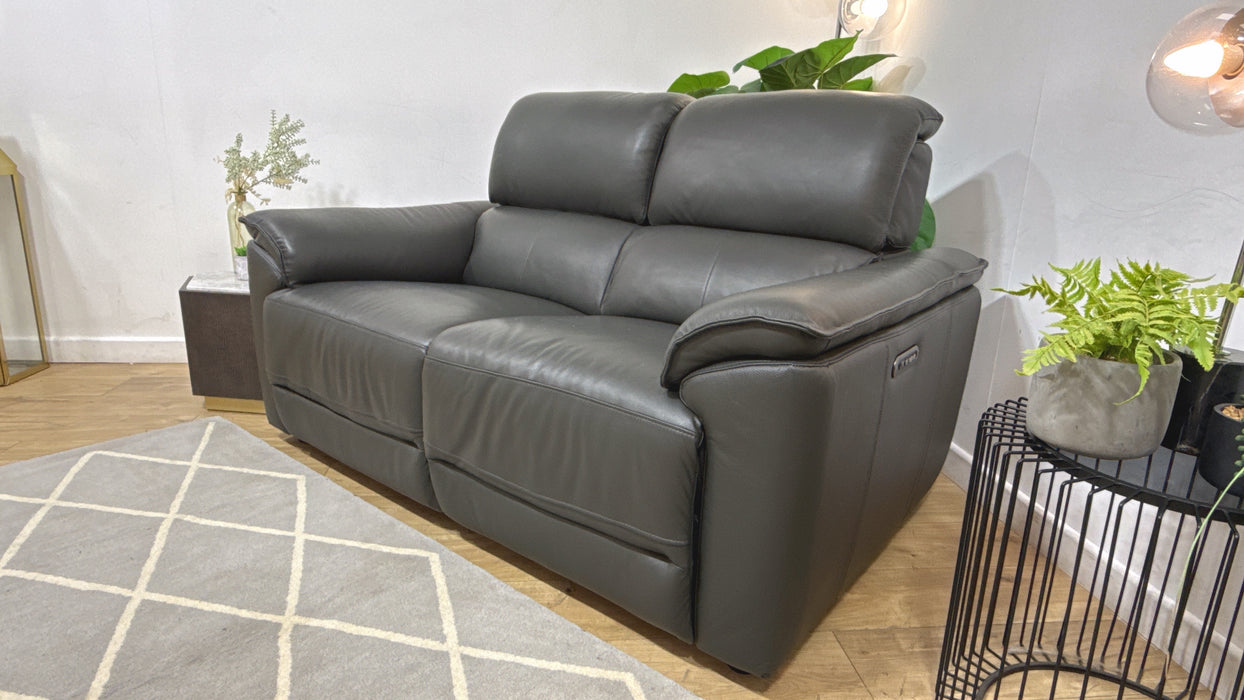 Sofology Hugo Leather 2 Seater Power Recliner/Headrest in Trusty Embossed Charcoal