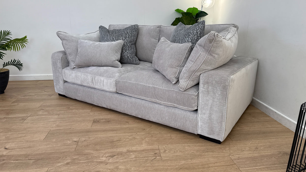Sofology The Laurent 3 Seater Fabric Sofa in Luxury Deep Pile Chenille Silver Mix