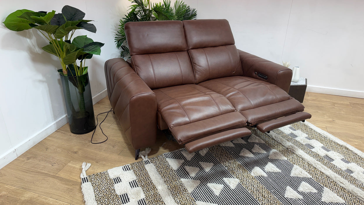 Sofology Allure Fabric 2 Seater Power Recliner/Headrest Heated Seats Lumbar Support Speakers in Trusty Embossed Chestnut