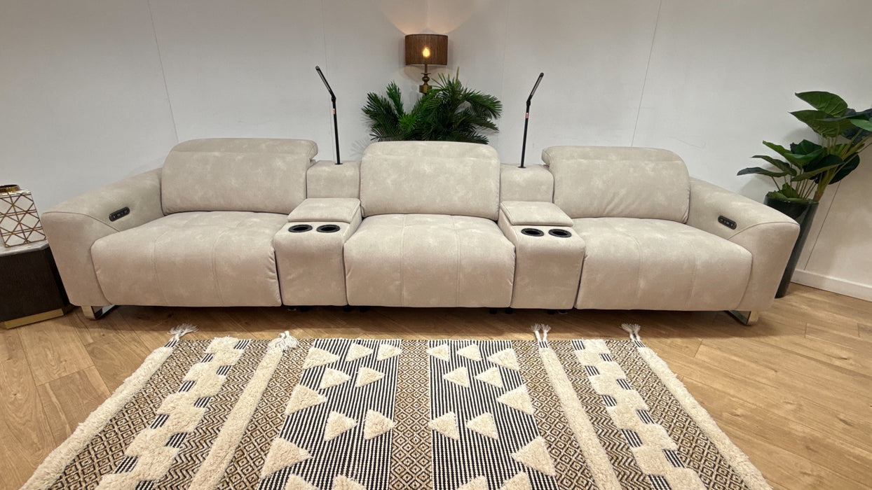 Sofology Marvella Fabric 3 Seater Cinema Sofa Console Power Recliner/Headrest in Lifestyle Flecked Ivory