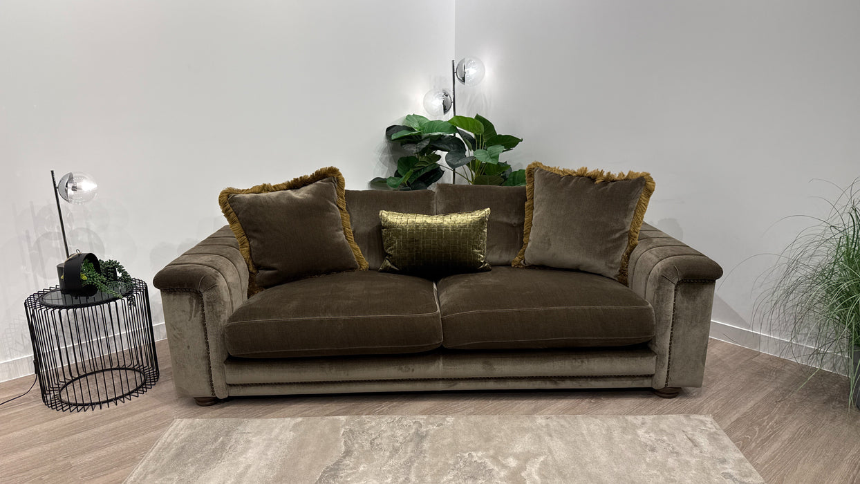 Sofology Regency Fabric 3 Seater Foam Seats with Studs in Fine Textured Chenille Bark Mix