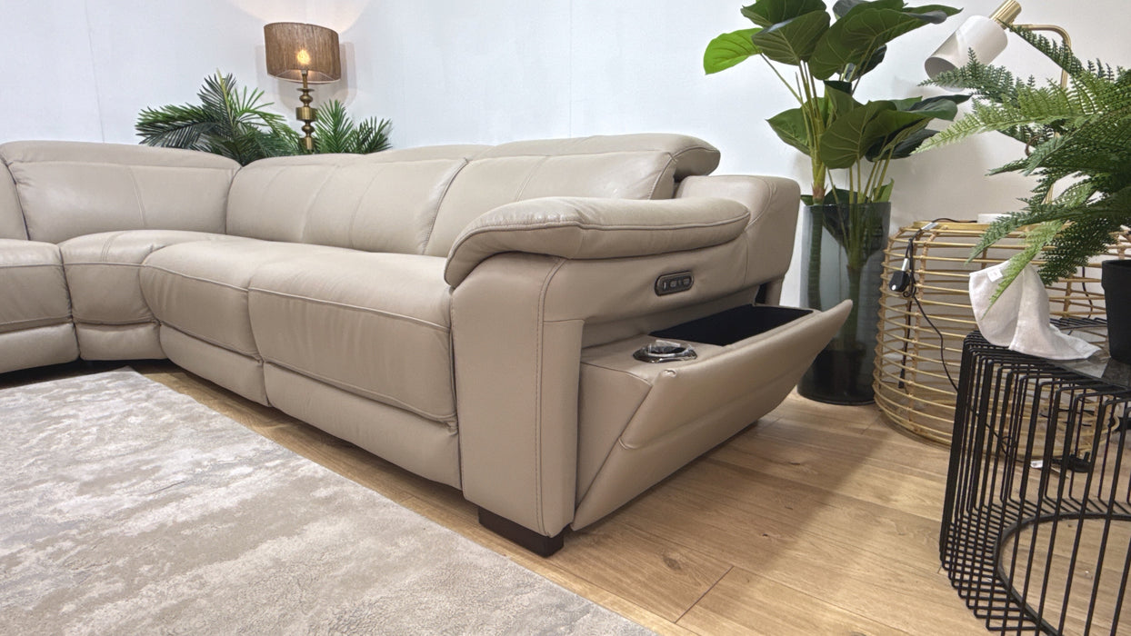 Sofology Portland Leather 1.5 Corner 3 Triple Power Recliner/Headrest in Trusty Embossed Stone