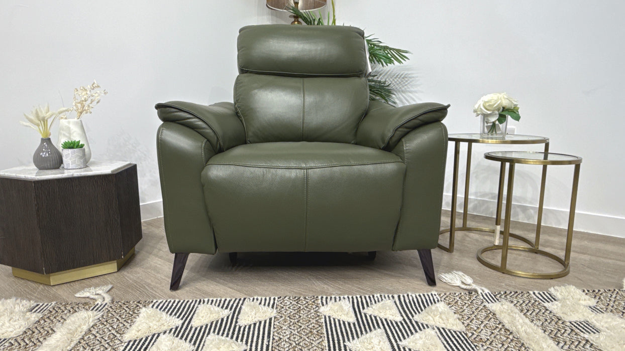 Sofology Arlo Leather Power Recliner + Power Headrest in Dark Olive