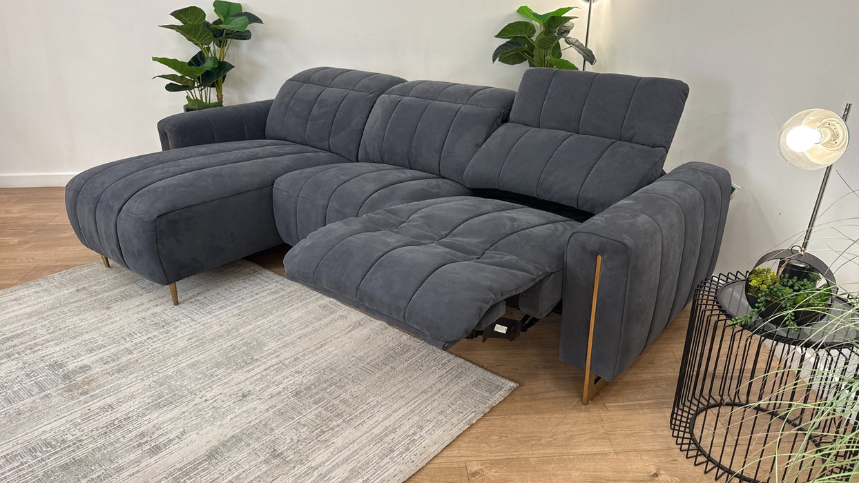 Sofology The Paramount Fabric 4 Seater Chaise Power Recliner/Headrest in Lifestyle Nubuck Feel Charcoal