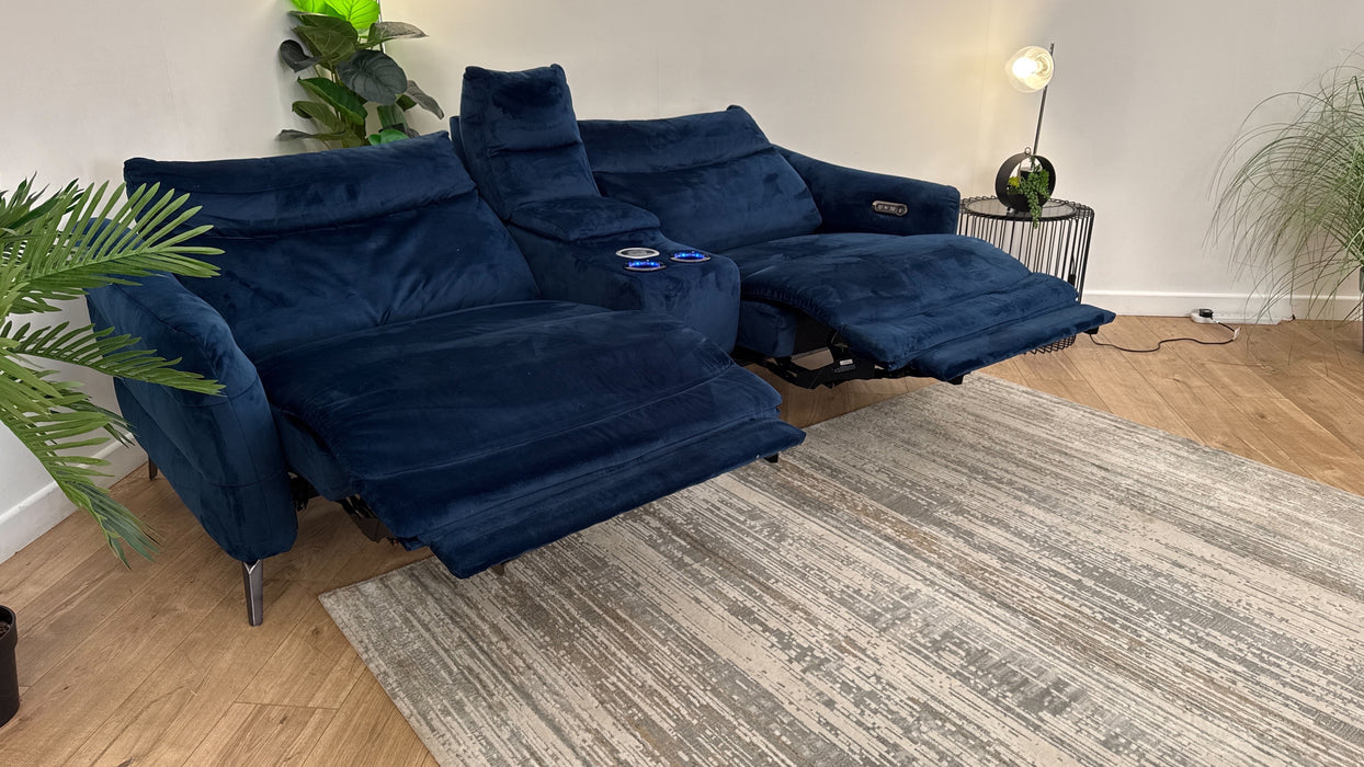 Sofology Renato Fabric 2.5 Seater Console Power Recliner in Heritage Velvet Royal