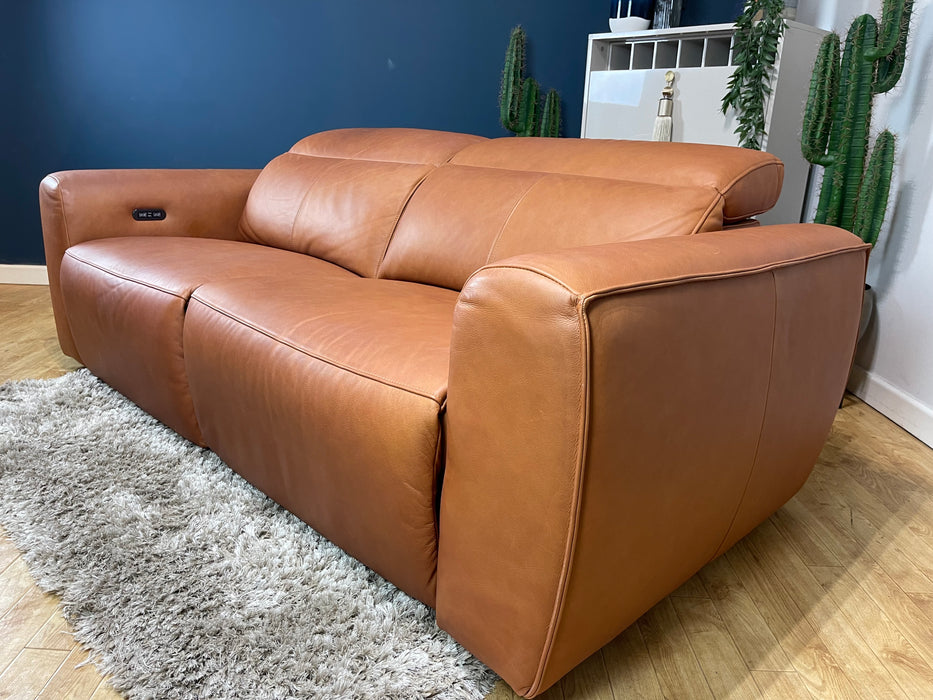 Bohemia 3 Seater Power Recliner Power Headrest Relaxed Tan Matt Leather (WA2)