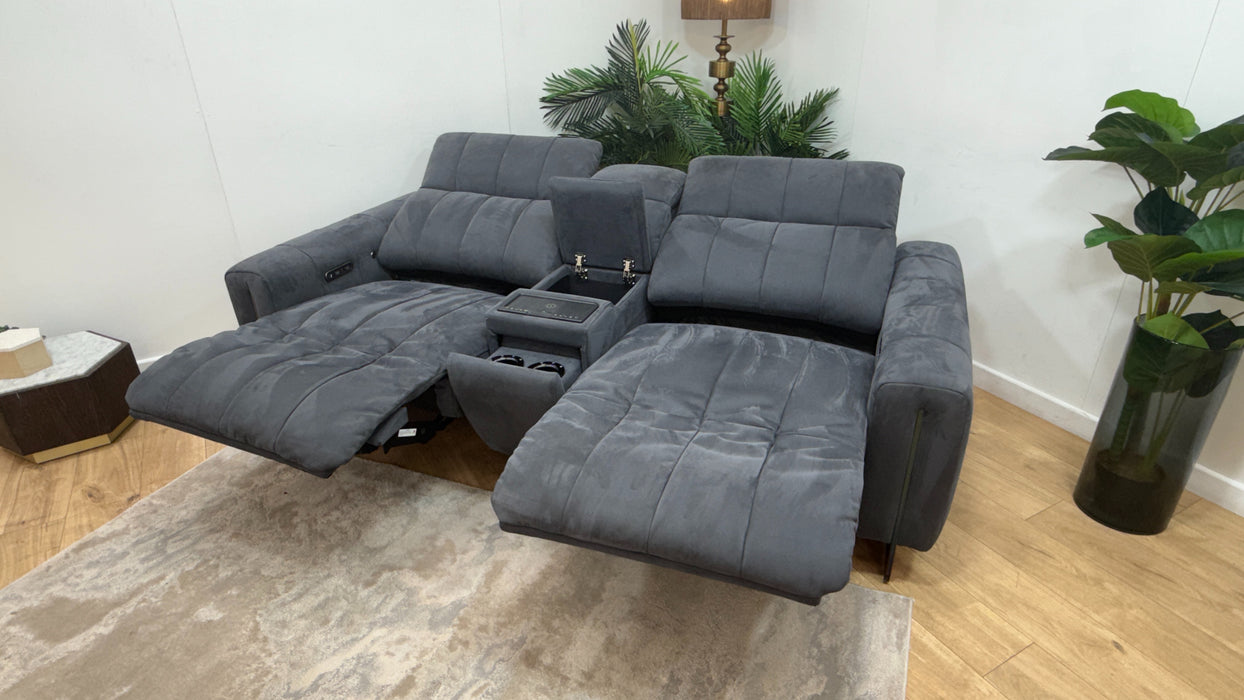 Sofology Paramount Fabric 2.5 Seater Console Power Recliner/Headrest Heated Seats Speakers in Lifestyle Nubuck Feel Charcoal