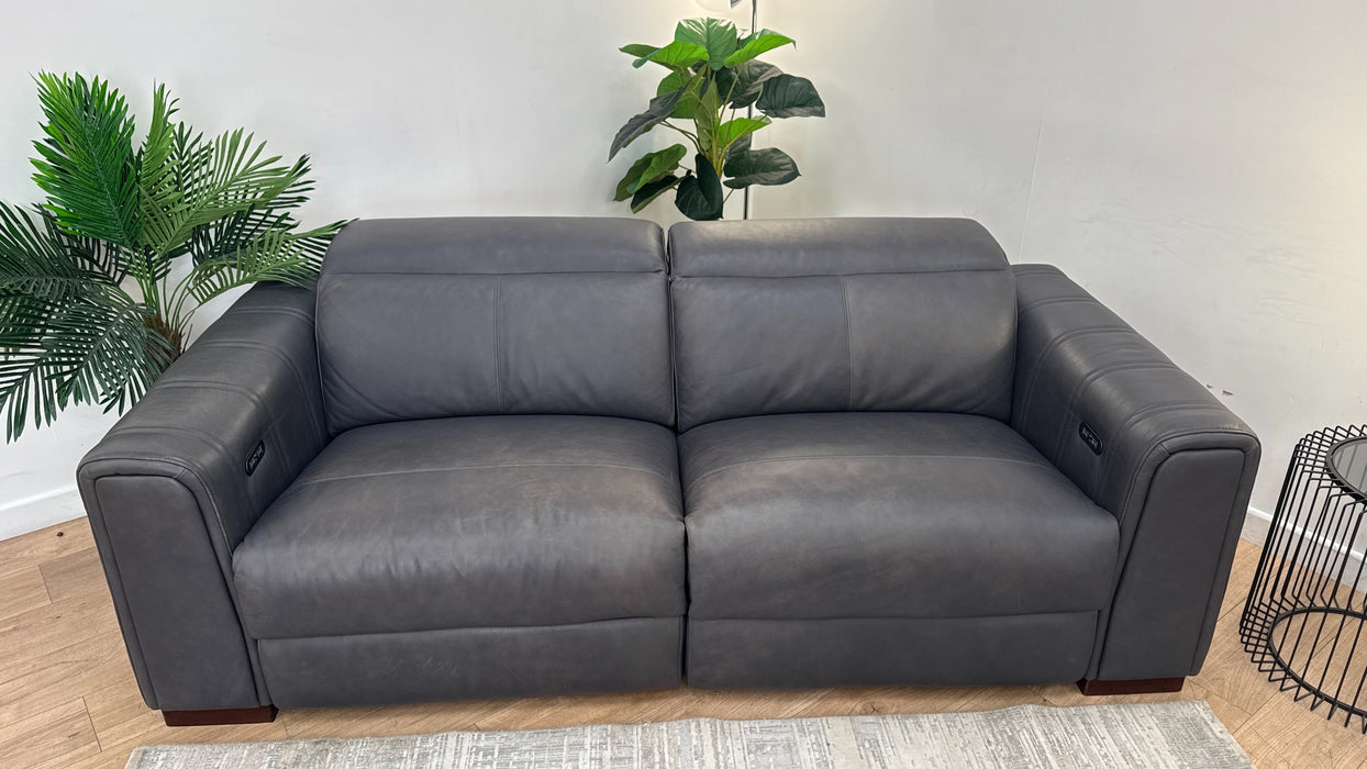 Sofology Mason Leather 3 Seater Power Recliner/Headrest in Relaxed Matt Charcoal