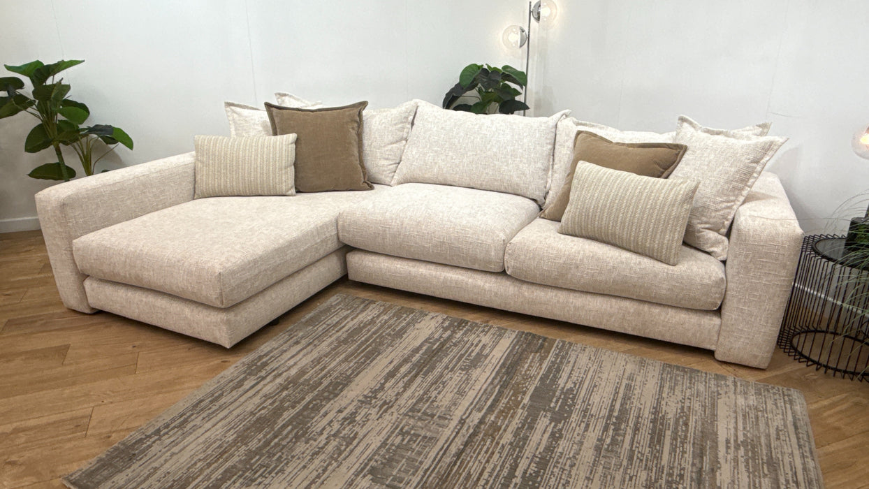 Sofology Cove Fabric Grande Chaise Light Wood Panel in Artisan Chenille Oyster Mix