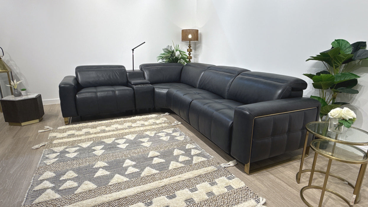 Sofology Marvella 1.5 Corner 3 Console Power Recliner Leather Sofa in Navy