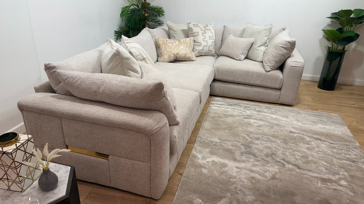 Sofology Westwood Fabric 3 Corner 1 Gold Trim in Soft Boucle Blush Mix