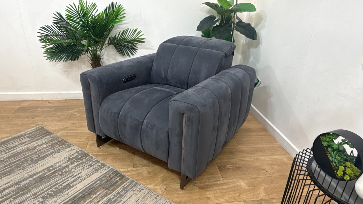 Sofology Paramount Fabric Chair Power Recliner/Headrest Speakers in Lifestyle Nubuck Feel Charcoal