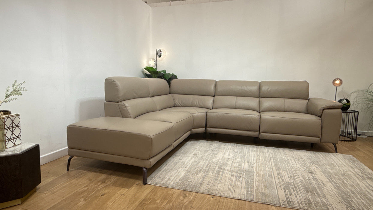Sofology The Fratelli 1.5 Chaise Corner 3 Power Recliner/Headrest in Trusty Embossed Leather Stone