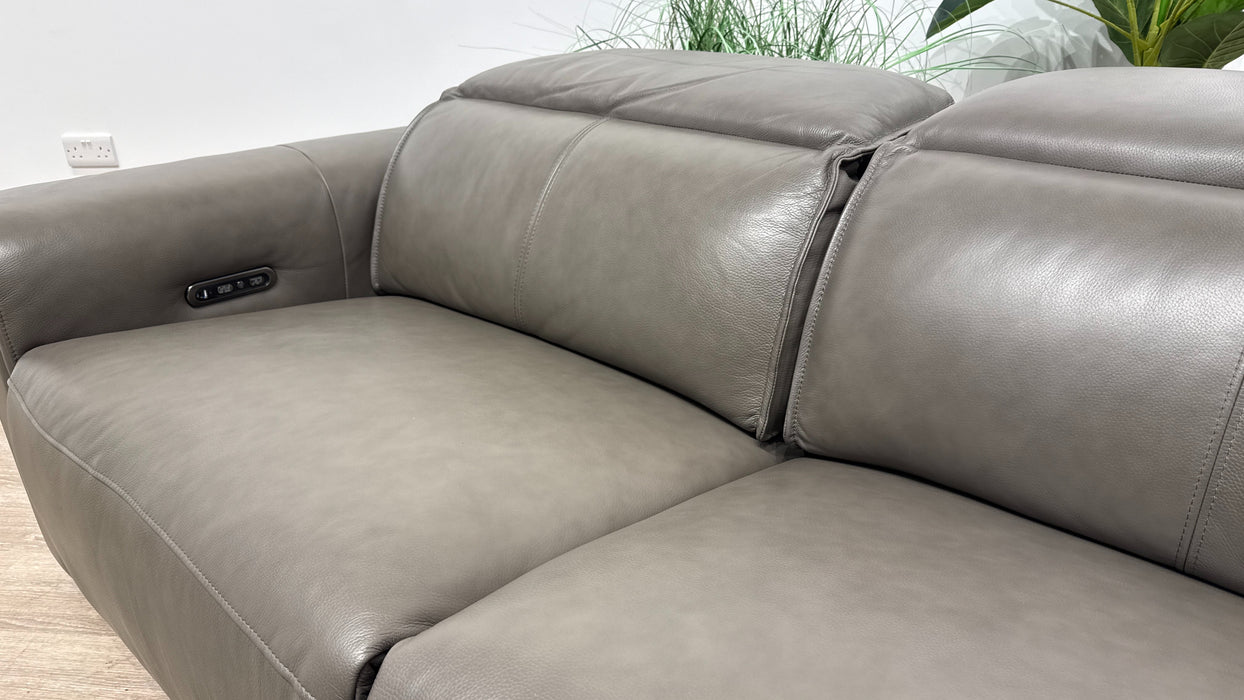 Sofology Premiere Leather 2.5 Seater Power Recliner/Headrest in Trusty Embossed Grey