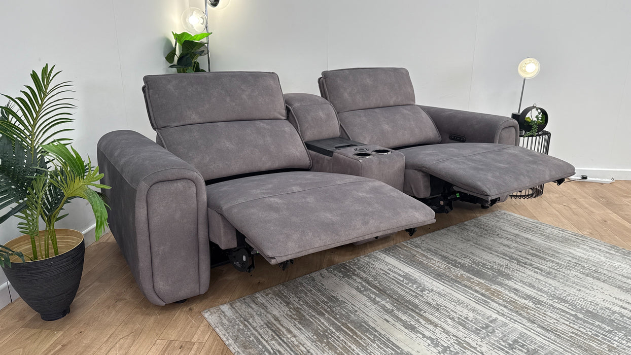 Sofology The Premiere 2.5 Seater Console Fabric Recliner in Lifestyle Flecked Mocha