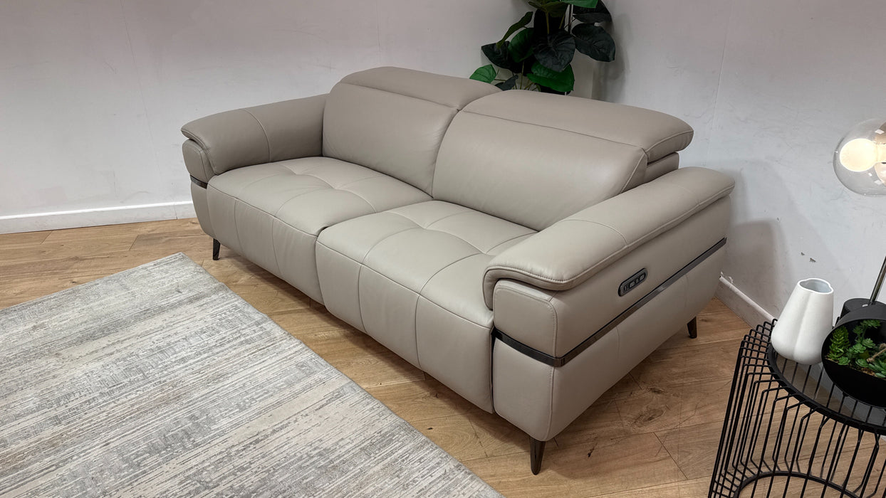 Sofology Milan Leather 2.5 Seater Power Recliner/Headrest in Trusty Embossed Light Grey