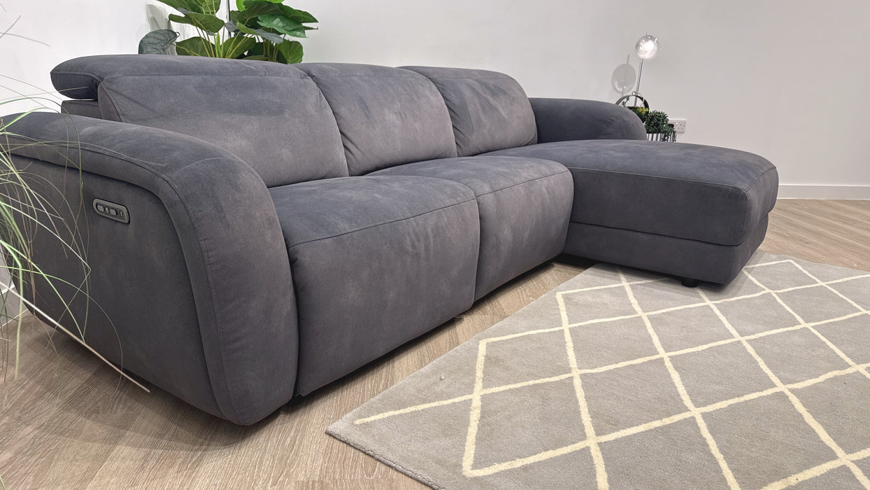 Sofology Drift Fabric 4 Seater Chaise Power Recliner/Headrest in Lifestyle Flecked Charcoal