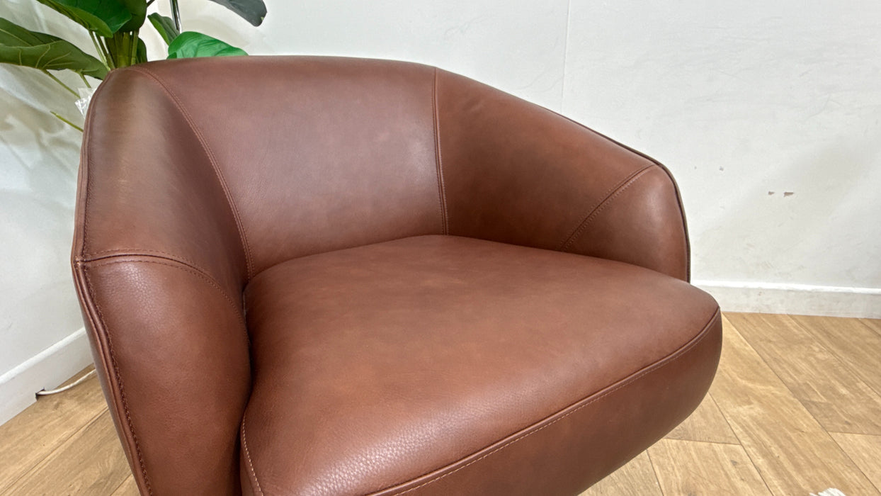 Sofology Adler Leather Swivel Chair in Relaxed Soft Brown