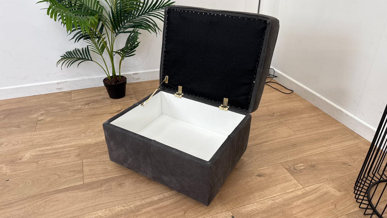 Notting Hill - Leather Storage Footstool - Charcoal