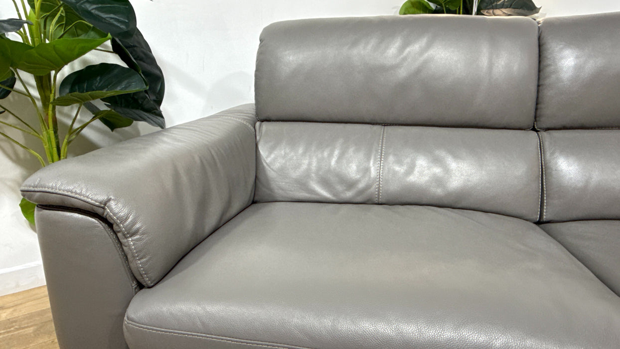 Sofology Illinois Leather 3 Seater Power Recliner/Headrest Heated Seats in Trusty Soft Sheen Fossil Grey